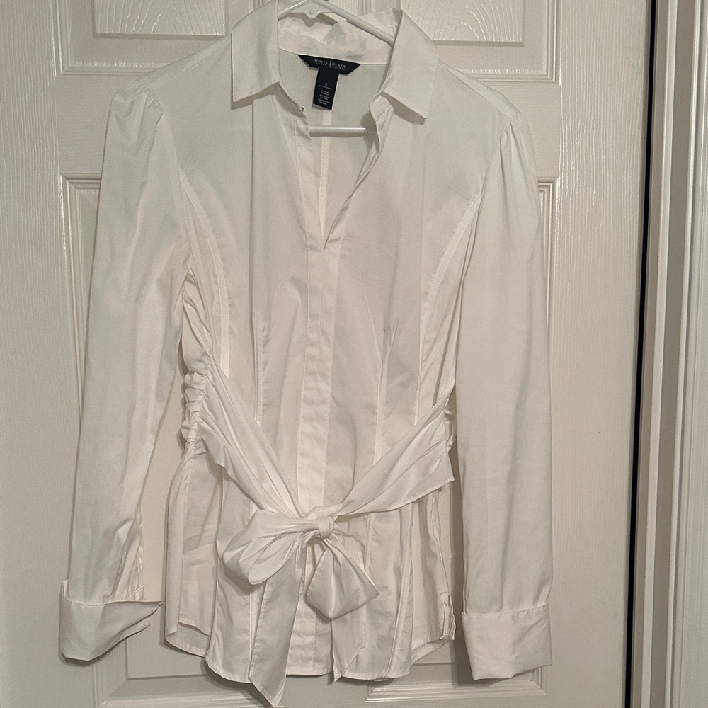 White House Black Market Classic White Blouse with bow.